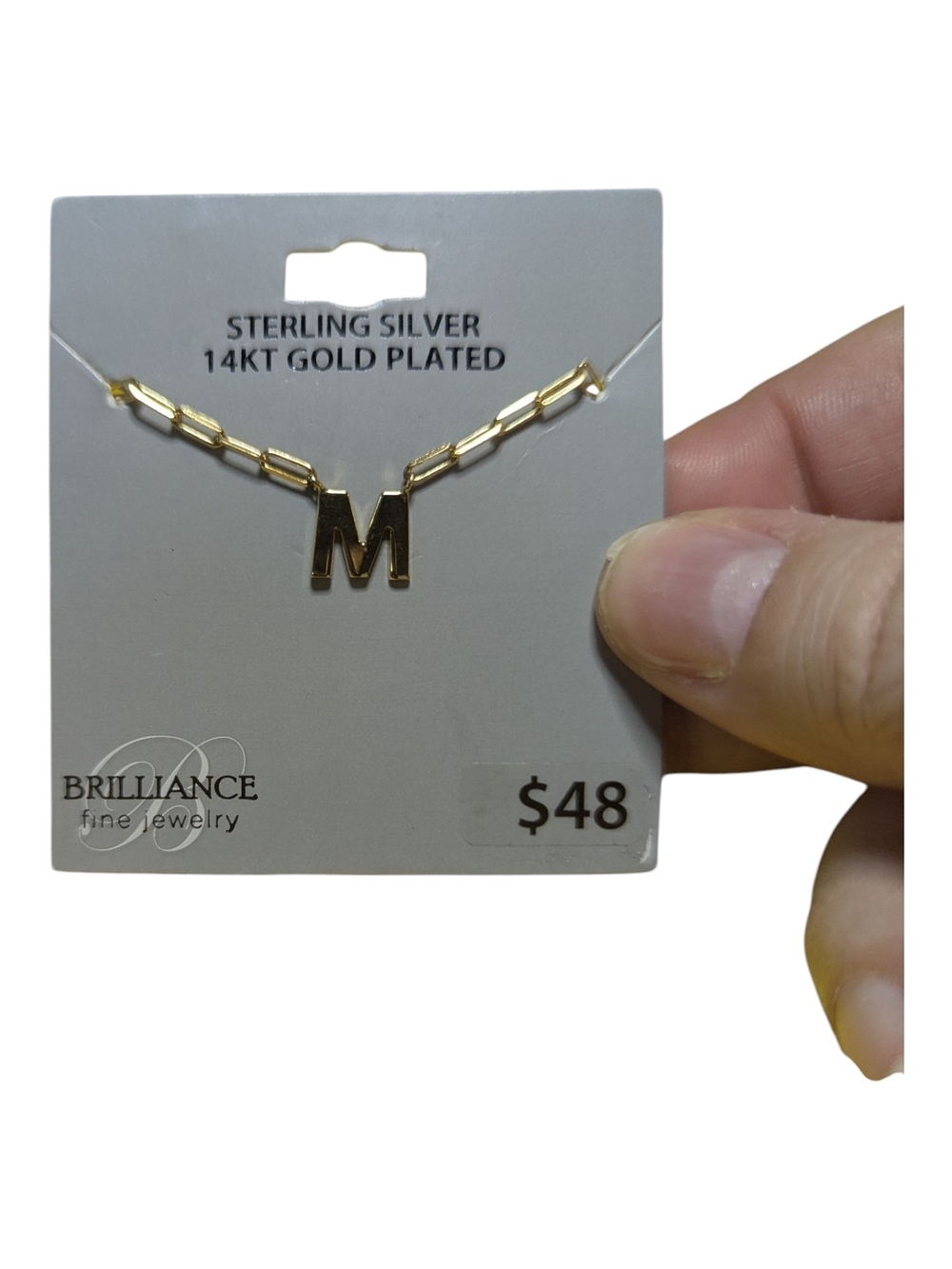 Brilliance Fine Jewelry Gold Plated Sterling Silver 'M' Initial Necklace 18 Inch